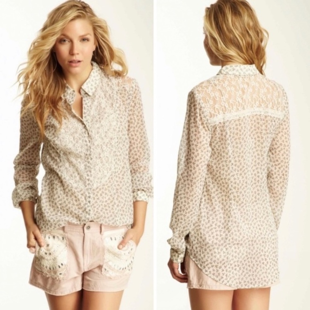 Free People all that glitters semi sheer blouse Size M